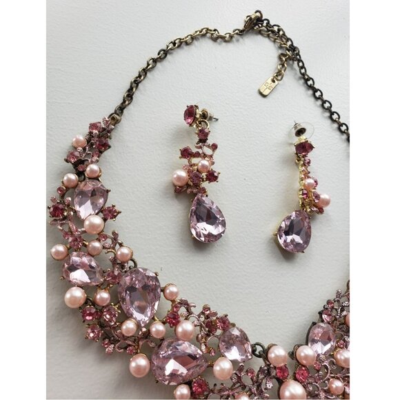 Pink Pearl and Rhinestone crystal jewelry set - Picture 5 of 6
